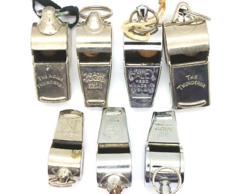 Mixed whistles including three ACME Thunderers Halex and a mitre example. P&amp;P Group 1 (£14+VAT for the first lot and £1+V