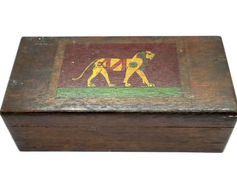 Wooden cigarette box with hand painted Wembley 1924 lion to top. P&amp;P Group 1 (£14+VAT for the first lot and £1+VAT for su