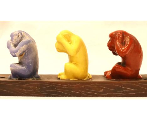 Volkstedt ceramic figural group of three monkeys; speak, see and hear no evil, L: 14 cm. P&amp;P Group 1 (£14+VAT for the fir