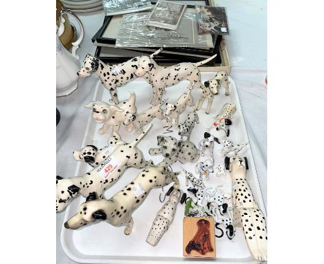 A collection of ceramic dalmatians; dalmatian pictures; postcards; etc. 