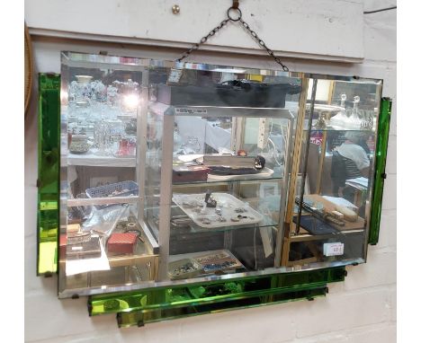 An Art Deco wall mirror in green frame, 2 other mirrorsThe glass is in good condition with no chips, a bit of corosion to the