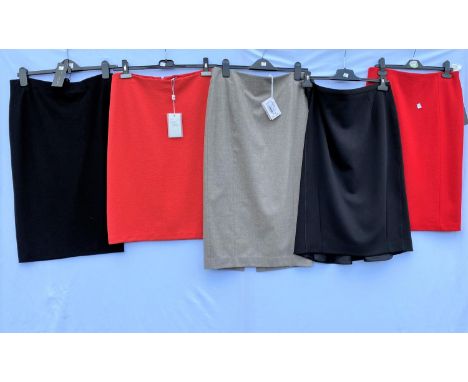 Five skirts - black Marccain, size M, with labels; Armani red , size 44, with labels; Fabiano Filippi dove grey, size 44, wit