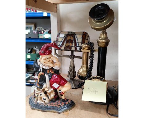 A vintage style stick telephone; a Mr Punch doorstop (repro); etc.