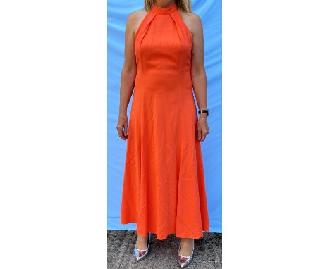 Max &amp; Co - long sleeveless taupe crochet style dress with diamante fabric belt. size M, with labels; Karen Millen - orang