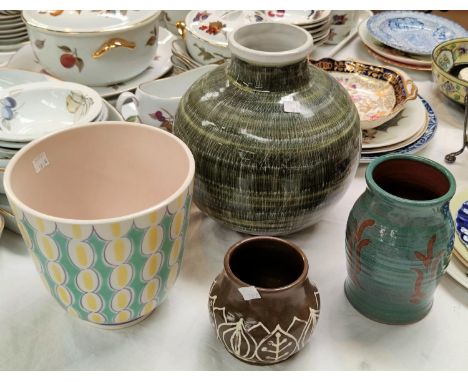 A 1950's Poole jardiniere, a large spherical RYE pottery vase and other Studio pottery (All pieces in good condition)&nbsp;Al