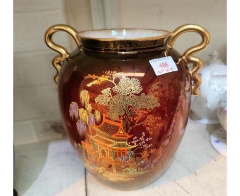 A Carltonware rouge royale vase with chinoiserie decoration, height 26 cm -&nbsp;good condition