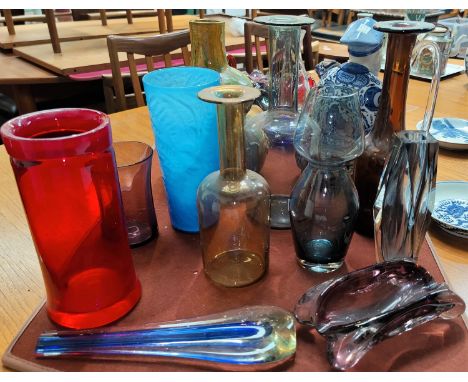 Two Mdina paperweights, a selection of Whitefriars style and other coloured art and studio glass etc (minor chips and cracks)