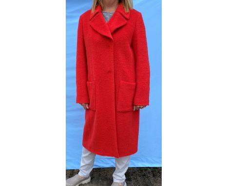 A Marccain camel colour wool and alpaca mix  length coat (M); a similar red wool and alpaca mix coat (M) 