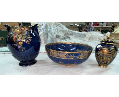 A 1930's Carltonware fruit bowl, dia 25cm, ovoid vase height 20cm and covered vase height 16cm -&nbsp;good condition