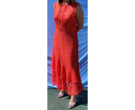 Karen Millen, an orange lace midi length dress with 2 tier hem, with original tags, size 16; Escada - a fuchsia pink trouser 