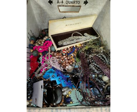 A large selection of various items of costume jewellery, a modern costume clear stone and silvered necklace and bracelet set,