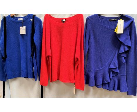 A Karen Millen royal blue jumper with frill decoration, original labels (M); a Red Valentino royal blue wool side split jumpe