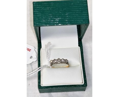 A 5 stone diamond ring stamped '18ct Plat', 2.2 gm, centre stone 4.2 mm approx, size L/M 