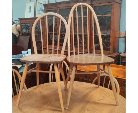 A set of 3 Ercol lightwood high hoop and stick back dining chairs and 3 