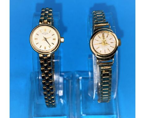 A ladies "Tudor" yellow metal cased wristwatch on gold plated bracelet; a ladies Rotary wristwatch 