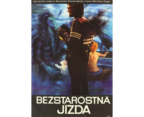 Easy Rider (1977 1st release) Czech film poster, starring Peter Fonda &amp; Dennis Hopper, artwork by Josef Vyletal, rolled, 