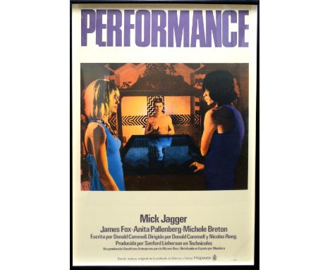 Performance (R-1978) Spanish first release One Sheet film poster, starring Mick Jagger of the Rolling Stones, framed, 28 x 40