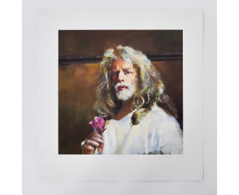 Robert Lenkiewicz (1941-2002) 'Self Portrait Holding Rose' signed limited edition print 325/500, 47cm x 47cm, with certificat