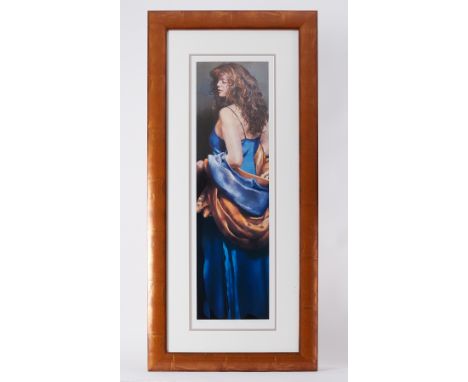 Robert Lenkiewicz (1941-2002) 'Karen in Blue' signed limited edition print 157/475, 71cm x 20cm, framed and glazed.