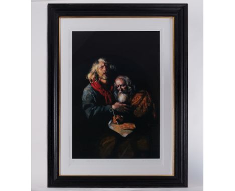 Robert Lenkiewicz (1941-2002) 'Self Portrait with Self Portrait at Ninety' signed limited edition print 472/585, 75cm x 51cm,