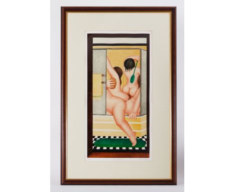Beryl Cook (1926-2008) 'A Bathroom' signed limited edition print 11/300, 68cm x 34cm, framed and glazed.