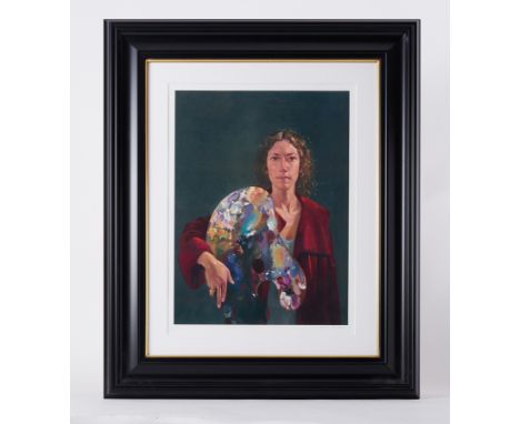 Yana Trevail, 'Self Portrait with Robert Lenkiewicz's Palette' signed limited edition print 3/75, 40cm x 29cm, framed and gla