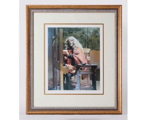 Robert Lenkiewicz (1941-2002) 'Self Portrait at Easel-1992' signed limited edition print 389/00, 38cm x 31.5cm, framed and gl