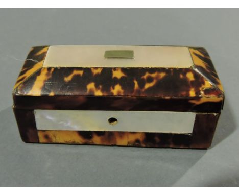 A 19th century tortoiseshell and mother-of-pearl veneered rectangular box, W. 7cm.