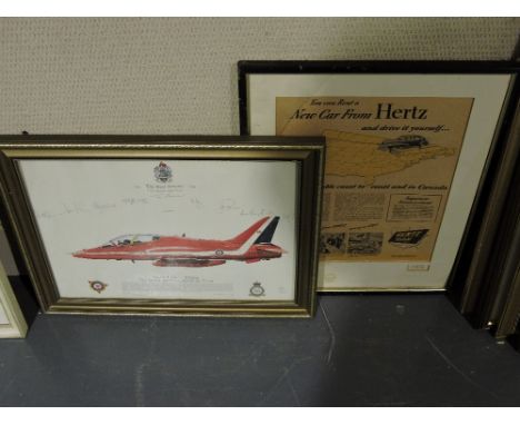 A signed limited edition lithograph 'Hawk T1A Red Arrows Aerobatic Display Team, 20th Anniversary Year', signed in pencil by 