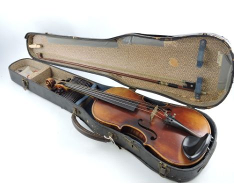 A 19th century student violin by Gerbrüder Wolff, with a bow and hard case.