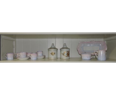 An Old Royal China six piece tea service, comprising cups, saucers, milk jug, sucrier and sandwich plate, decorated in blue a