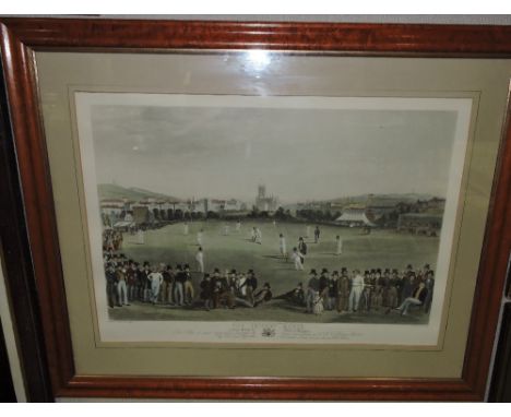After W.H. Mason, The Cricket Match between Sussex and Kent at Brighton, coloured reproduction, 54cm x 64cm; together with an