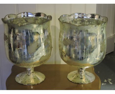 A pair of vintage style distressed silvered glass storm lanterns, H. 29cm.