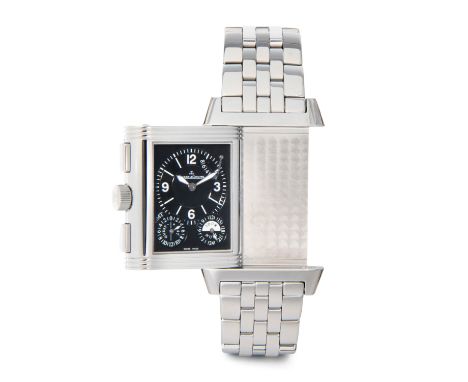 Jaeger LeCoultre "Grande GMT Reverso", um 2006Ref. 302.81.20. Edelstahl-Gehäuse Nr. 2229150, 29x46,5 mm. Handaufzug Kal. Eine