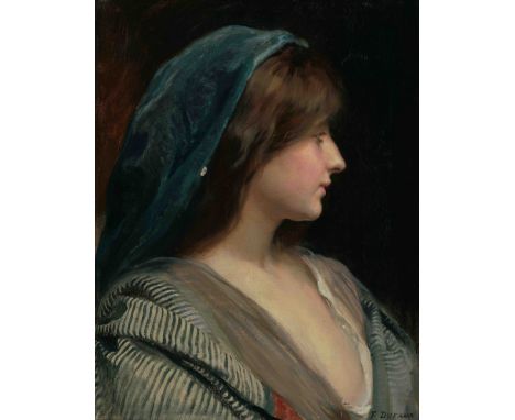 Dufaux, Frédéric(Genf 1852–1943 Genf)Portrait einer jungen Frau. Öl auf Leinwand. Unten rechts signiert. 45x35 cm. Gerahmt.- 