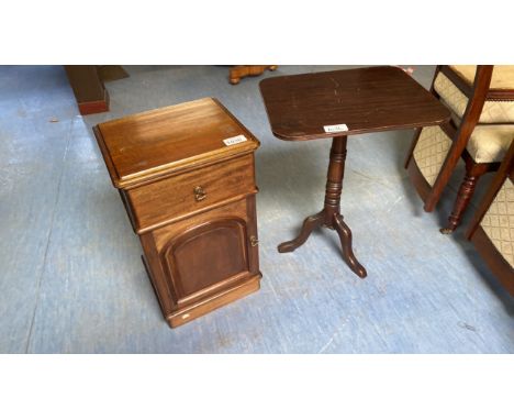  Sale Item:    BEDSIDE CABINET &amp; TRIPOD TABLE   Vat Status:   No Vat   Buyers Premium:  This lot is subject to a Buyers P