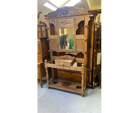  Sale Item:    CARVED OAK HALL STAND (AF)   Vat Status:   No Vat   Buyers Premium:  This lot is subject to a Buyers Premium o