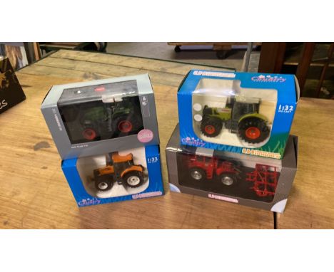  Sale Item:    BOX 4 MODEL TRACTORS-UNIVERSAL HOBBIES COUNTRY COLLECTION &amp;SIKU  Vat Status:   No Vat   Buyers Premium:  T