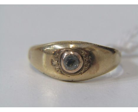 YELLOW GOLD RING (tests as 14ct) set a diamond, size J/K, 2.1 grams