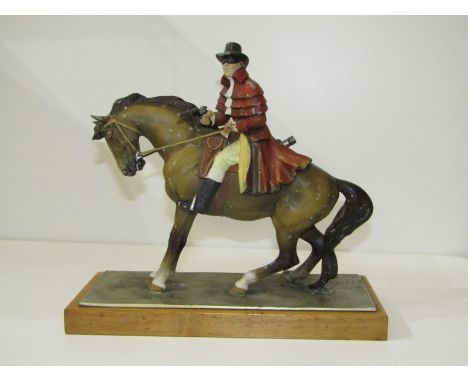 VINTAGE NOVELTY TABLE LIGHTER, "The Highway Man" on wooden plinth base, marked "Made in Austria", 25cm width