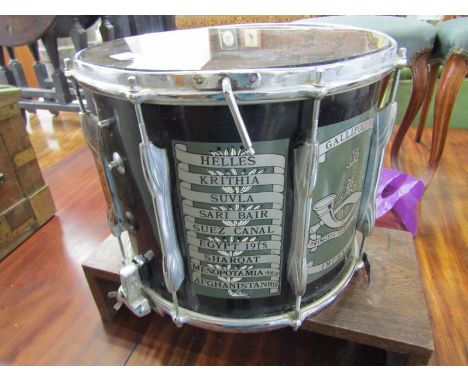 GURKHAS, regimental drum for 10th Princess Mary's Own Regiment converted to coffee table Lot 511: Glass top with some light s
