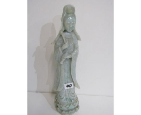 JADEITE, carved figure of female deity, 36cm height Lot 453: Some minute spots of light rubbing to edges but otherwise in goo