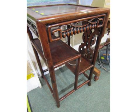 ORIENTAL FURNITURE, carved hardwood multi tier shelf display table, 41cm width