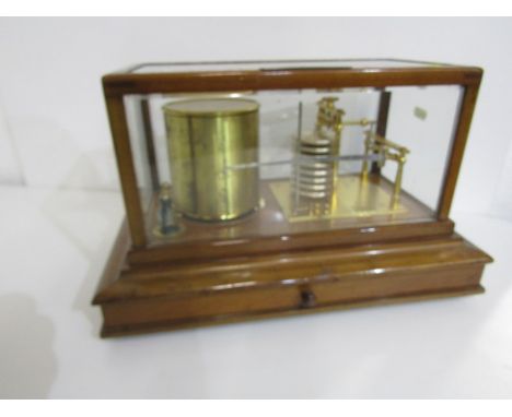 BAROGRAPH, mahogany cased drawer based glazed barograph by Ross, 36cm width