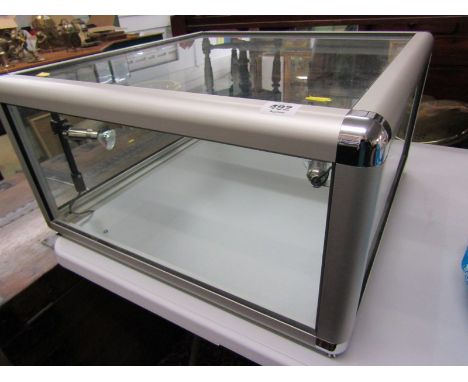 JEWELLERY TABLE TOP DISPLAY CABINET, contemporary metal framed cabinet with light fitted interior, 55cm width 29cm height 54c