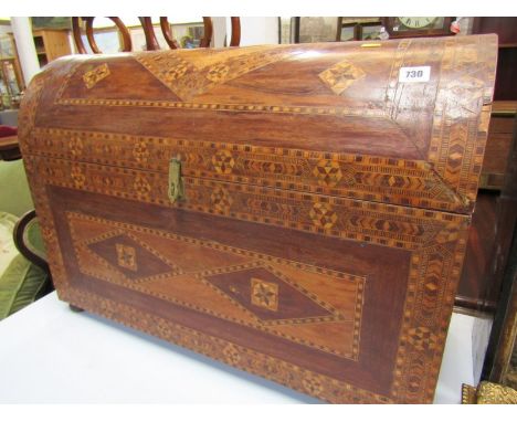 PARQUETRY AND STRAW WORK DOMED TRUNK, 54cm height 75cm width