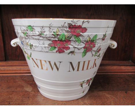 VINTAGE DAIRY, pottery "New Milk" twin handled conical milk pail, by Dairy Supply Company, 27cm height 36cm diameterIn good c