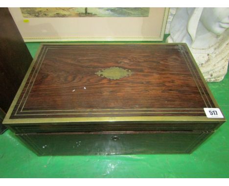 19th CENTURY COROMANDEL BRASS INLAID WRITING BOX, flush handles and fitted interior, 41cm widthTop with overall light scratch