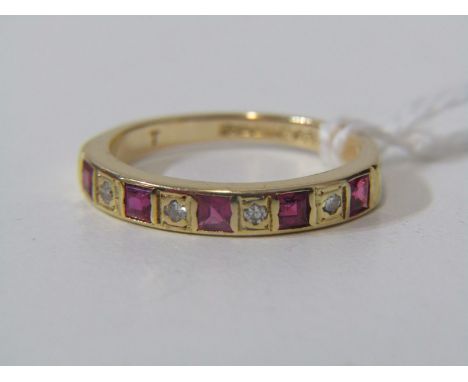 RUBY &amp; DIAMOND RING, 18ct yellow gold ring set 5 rubies and 4 diamonds, size N