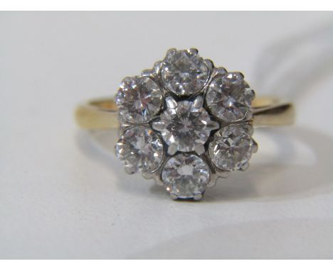 DIAMOND CLUSTER RING, 18 ct yellow gold ring set with a cluster of diamonds, the central diamond approximately 0.25 carat wit
